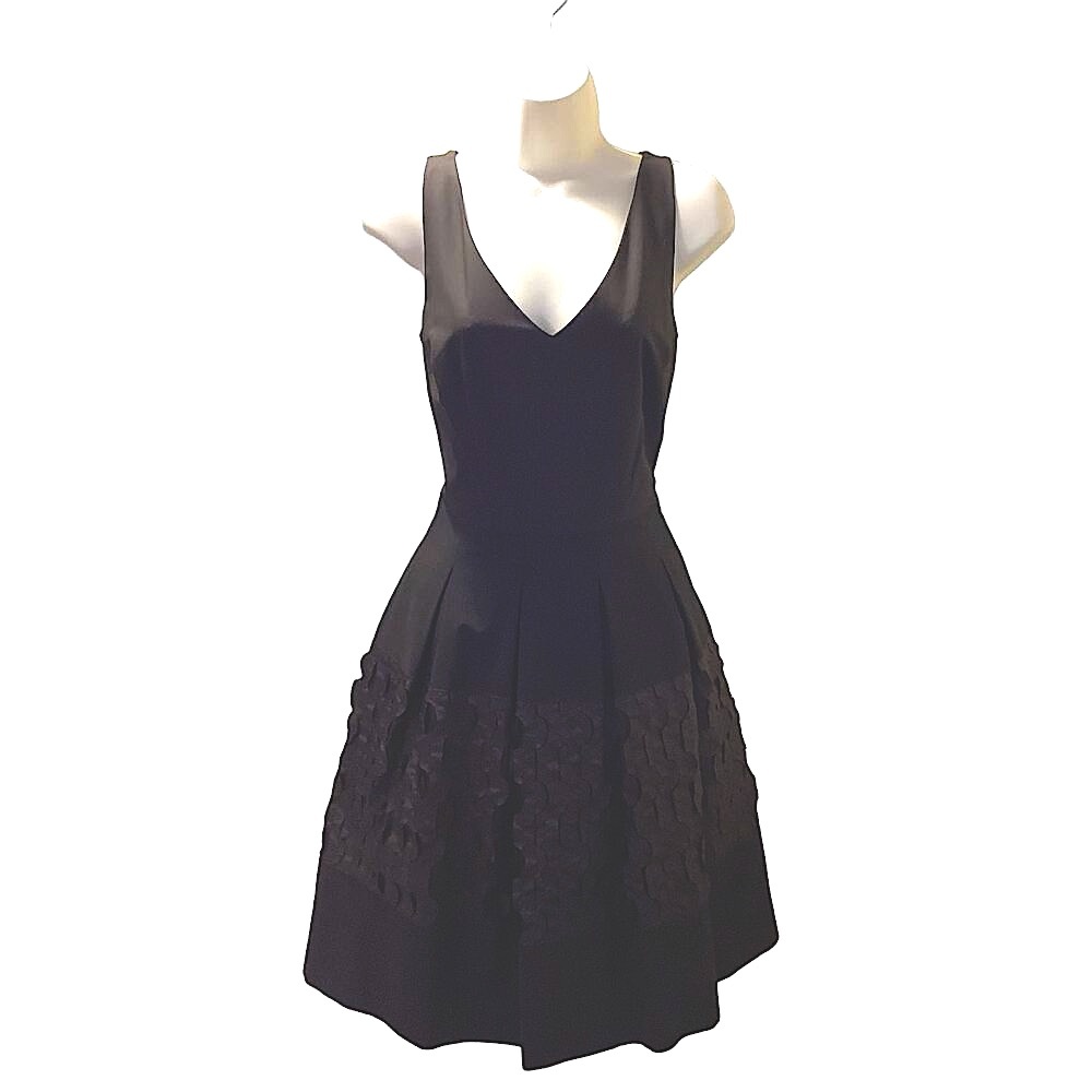 Piazza Sempione Black Full Skirt Ribbon Cocktail Evening Formal Dress small Lux